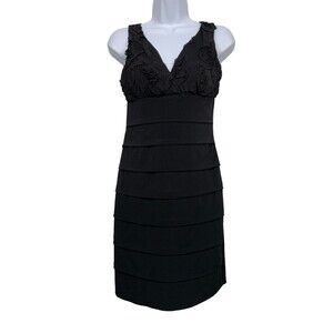 Enfocus Studio Women's size 6 Black Floral Bodice Sheath Dress Stretch Lined